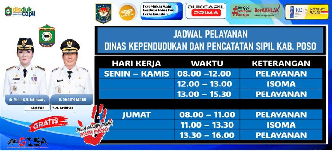 Jadwal Pelayanan Dinas Dukcapil Kab. POso